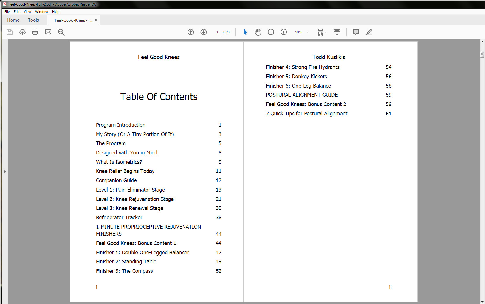 Todd Kuslikis' Feel Good Knees Table of Contents